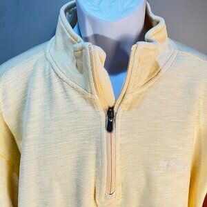 Orvis Men's solid yellow trout bum 1/4 zip pullover Sweater long sleeve EUC